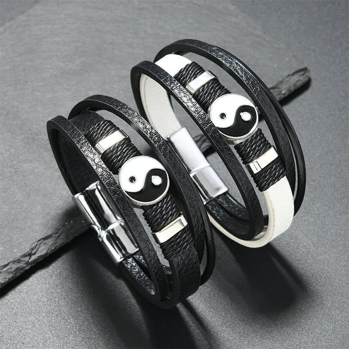 Armband Yin Yang Balance Harmonie Leder schwarz weiß Magnetverschluss Paar