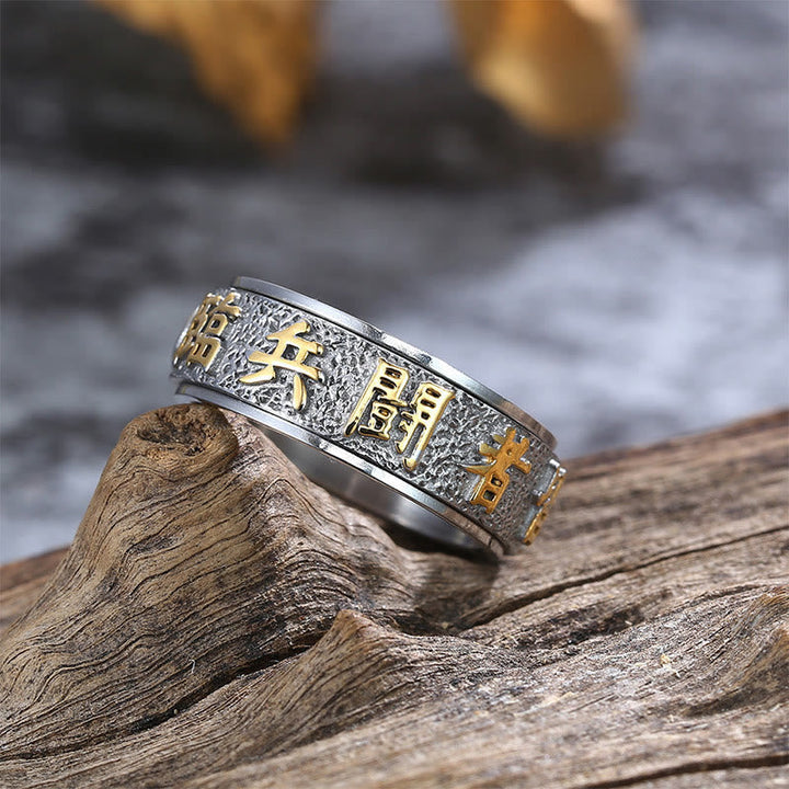 Ring Titanstahl Neun-Wort-Mantra graviert Yin Yang Balance Energie Schutz