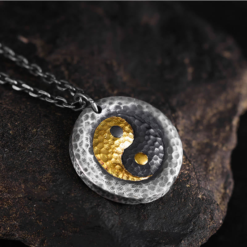 Kette Sterlingsilber Yin Yang Balance Anhänger schwarzer goldener Naturstein