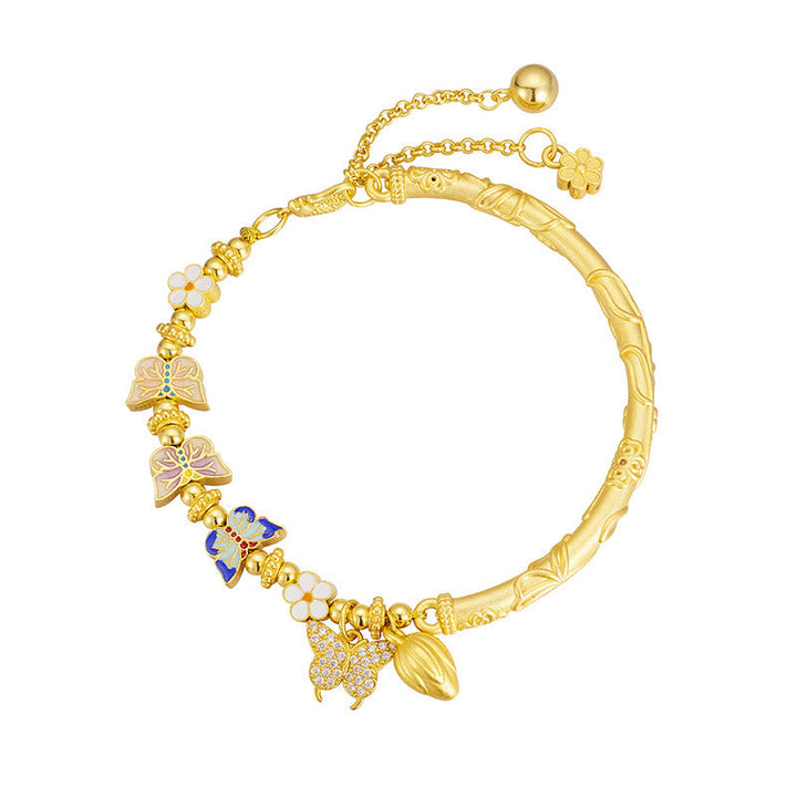 Armband 925 Silber Schmetterling Balance goldfarben mit bunten Emaille Anhängern