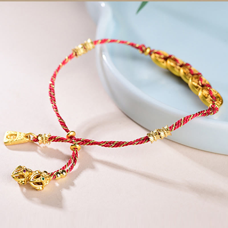 Armband Kupfer Fünf Kaiser Balance rotes geflochtenes Band goldene Perlen Handgelenk