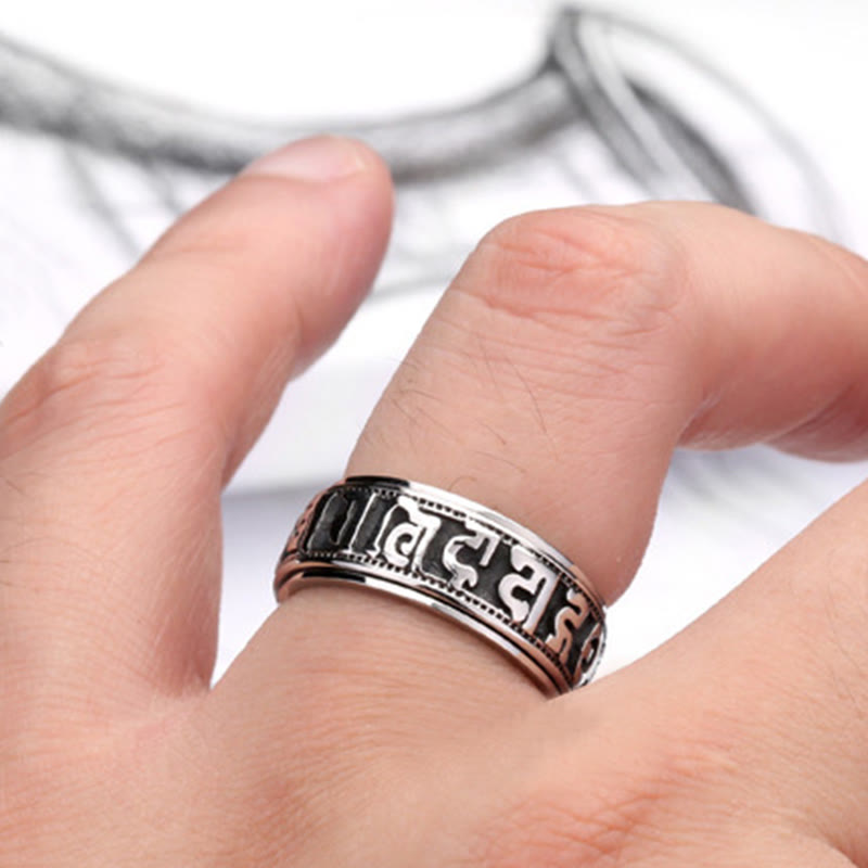 Ring Titanstahl Om Mani Padme Hum Balance Meditation Schutz Glück