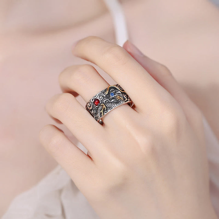 Ring Kupfer Drachen Balance Fengshui Schutz am Finger getragen