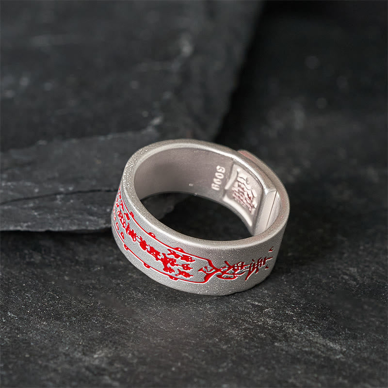 Kupfer Mantra Ring Balance mit rotem Email Schriftzeichen Fingerring