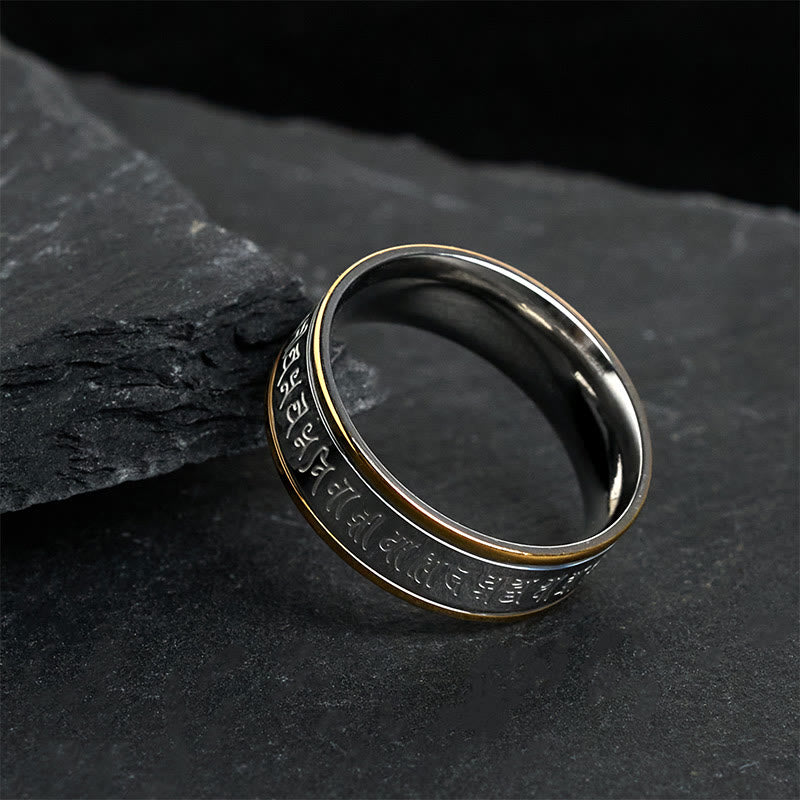 Titanstahl Ring mit Shurangama Mantra Gravur Balance und Schutz