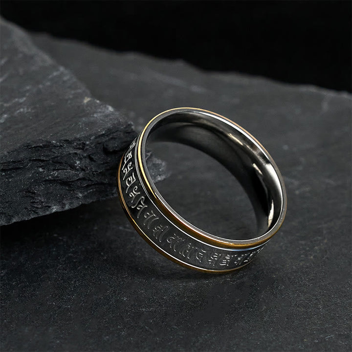 Titanstahl Ring mit Shurangama Mantra Gravur Balance und Schutz