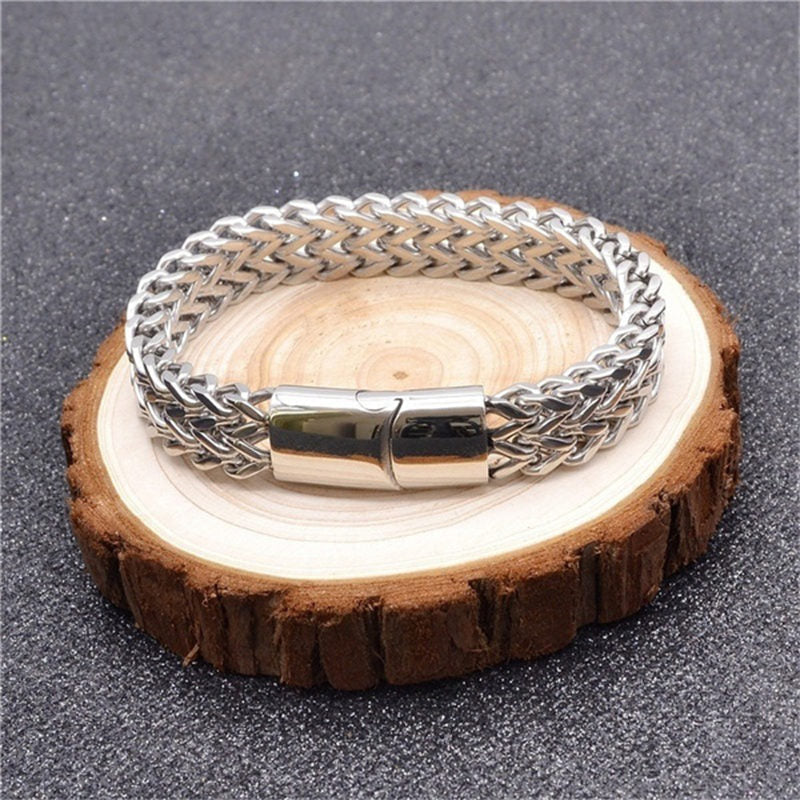 Armband Magnetisch Balance Energie Edelstahl Silber Kette Holz Präsentation