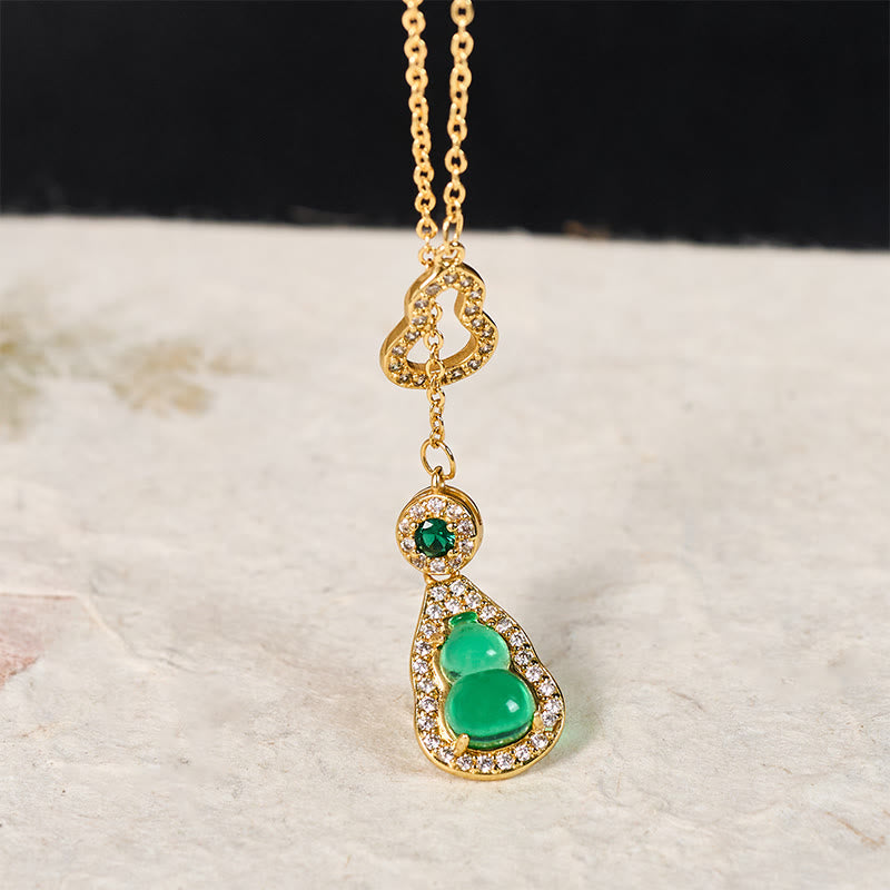 Bunte Kürbis Kette Gold grüner Naturstein Anhänger Balance Schmuck