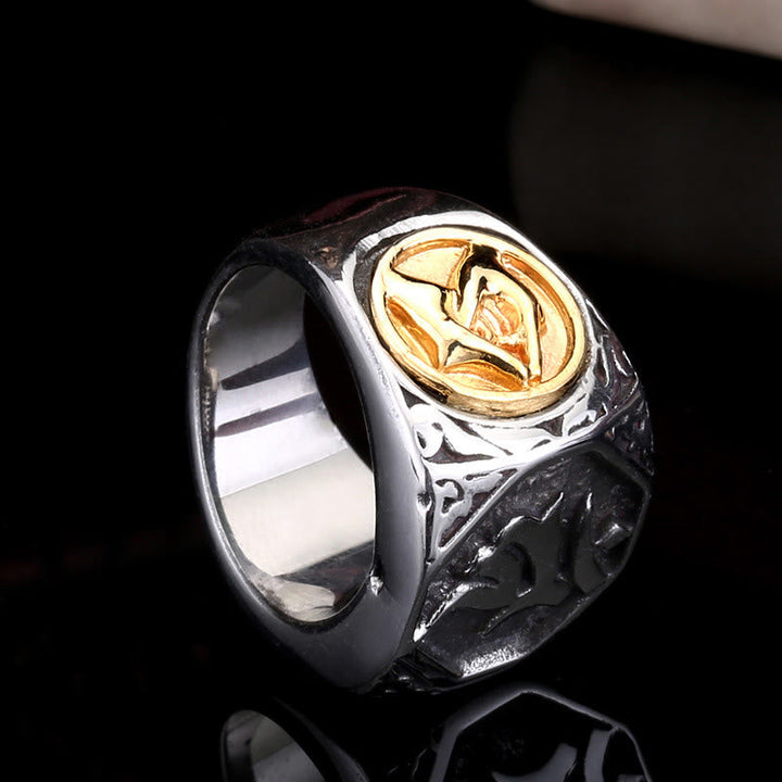 Ring Titanstahl Hand Schwert Sanskrit Balance Meditation Schutz Kraft