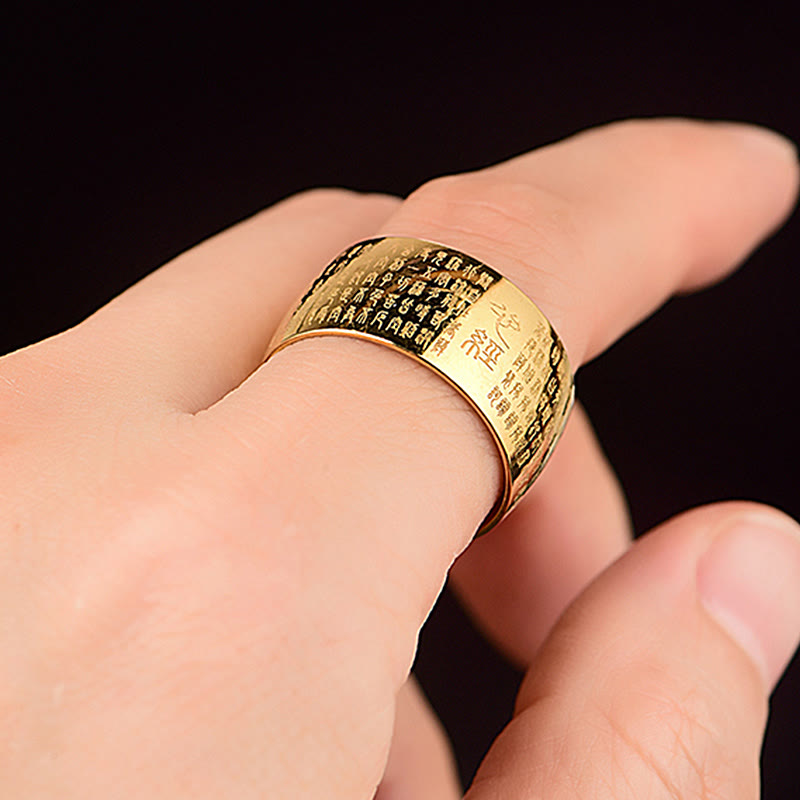 Ring Titanstahl Tibetisches Siegel Herzsutra Balance getragen Gold Schutz