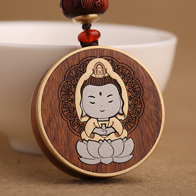 Schlüsselanhänger Buddha Ebenholz Balance Mandala Lotus spirituell handgefertigt