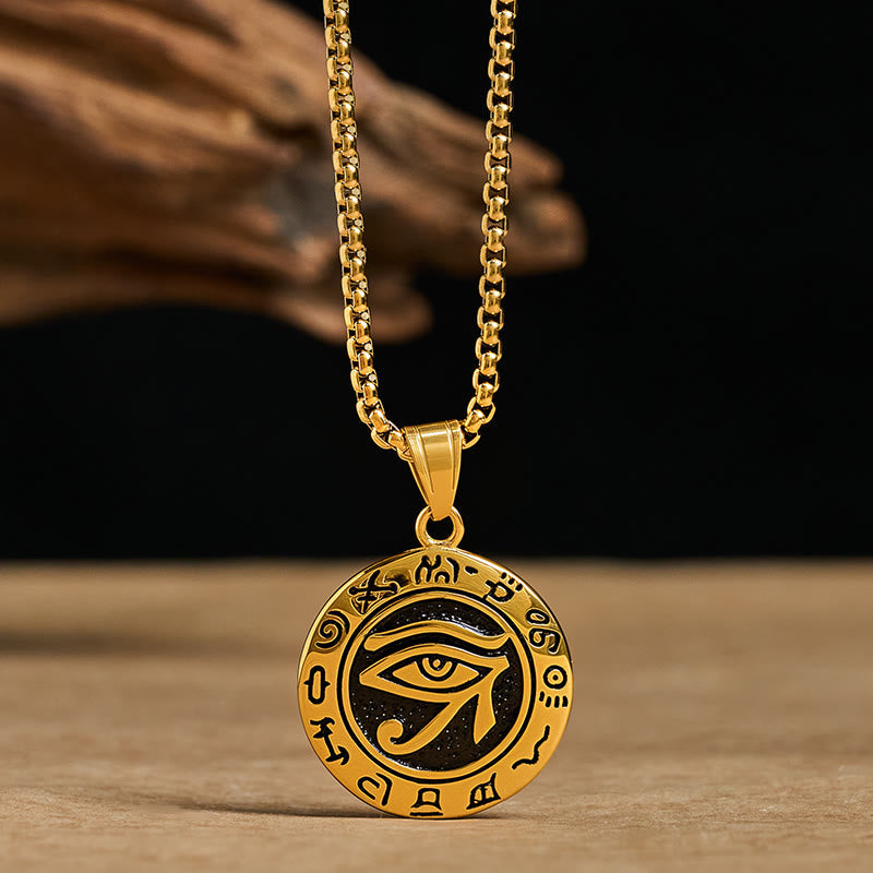 Goldene Titanstahl Kette mit ägyptischem Böses Auge Anhänger Balance
