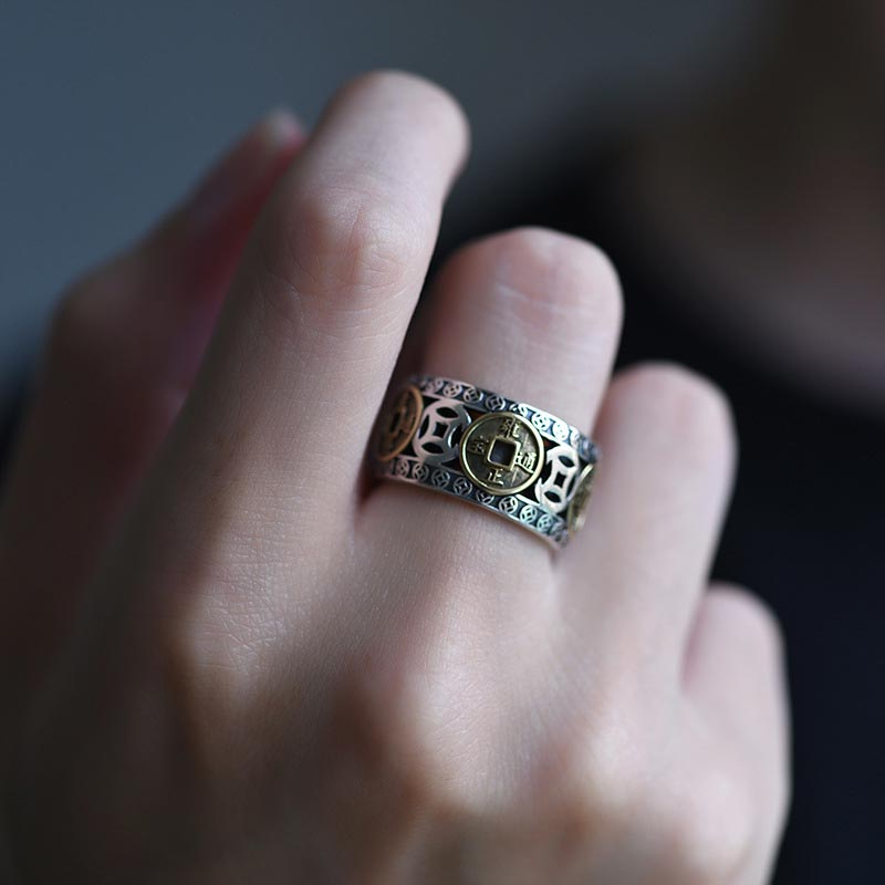 Ring Fünf Kaisermünzen – Balance mit Feng Shui Schutz Energie Glück