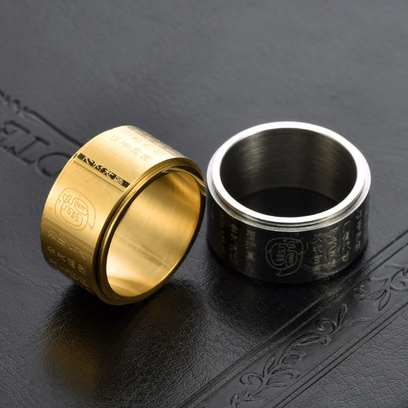 Ring Titanstahl mit goldenem Mantra Balance und schwarzem Design