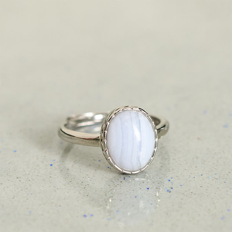 Silberner Ring Achat Balance weißer Stein Harmonie Meditation