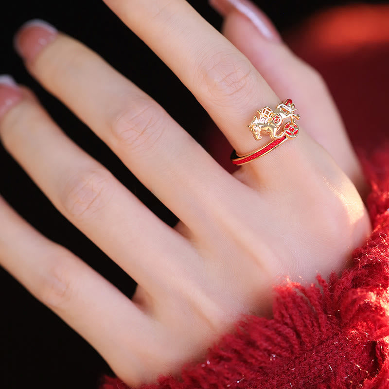 Pixiu Ring Kupfer rote Schnur getragen Feng Shui Schutz Glück Fingerring