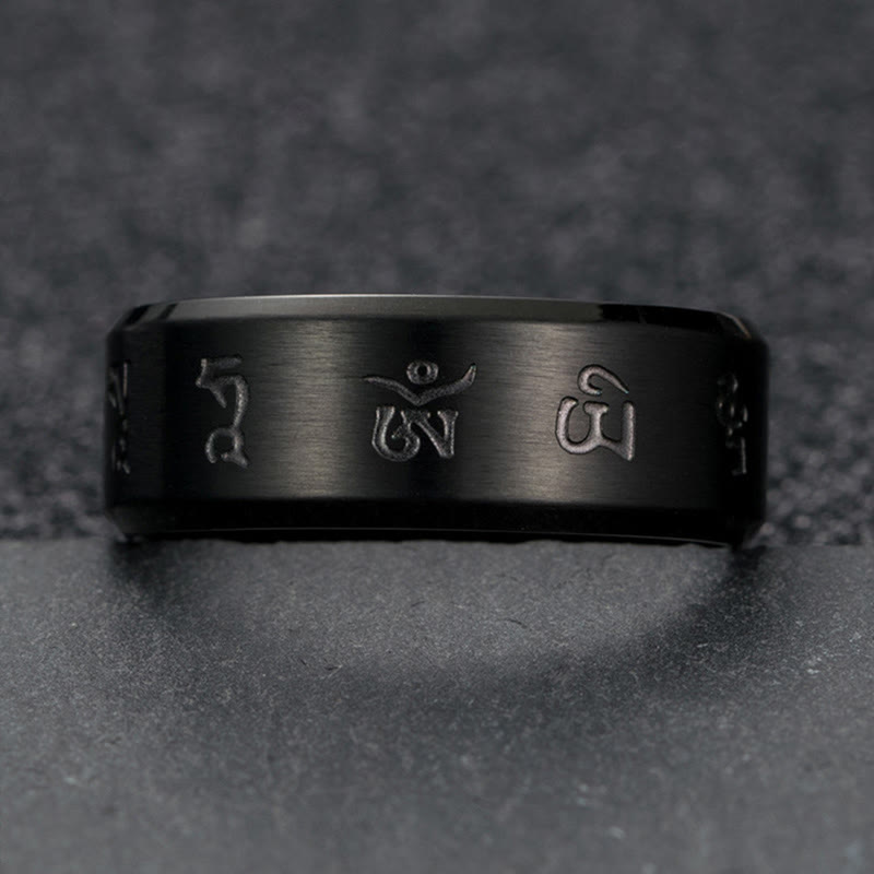 Schwarzer Ring Titanstahl Jambhala Balance Symbole Fengshui Fingerring