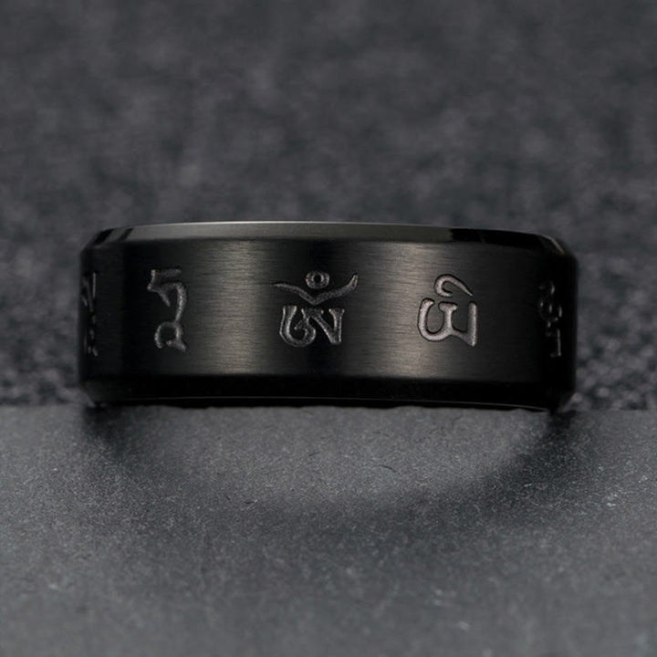 Schwarzer Ring Titanstahl Jambhala Balance Symbole Fengshui Fingerring