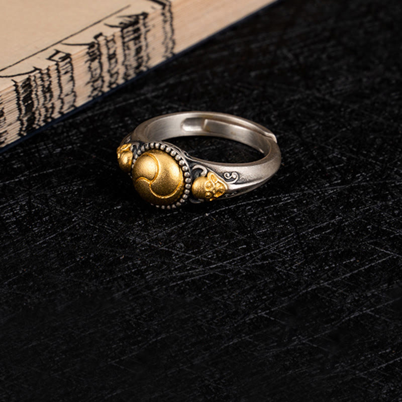 925er Silber Ring Vergoldet Skelett Balance Schädel Design Schmuck