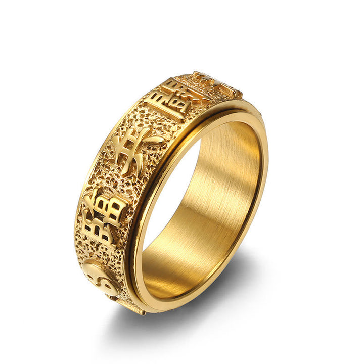 Ring Titanstahl Neun-Wort-Mantra Yin Yang – Balance