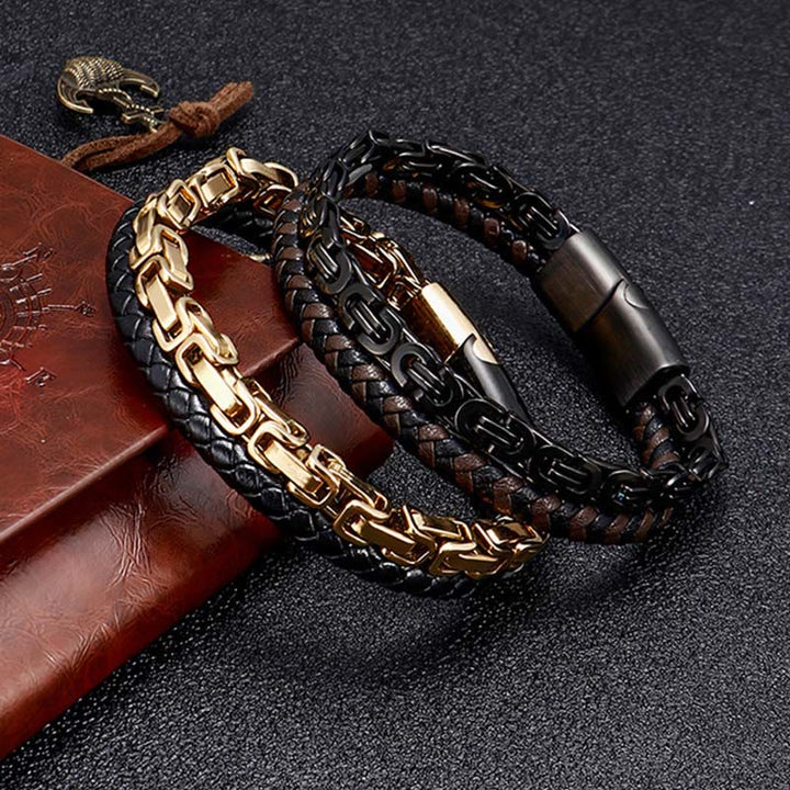 Armband Leder Link Chain – Balance aus Edelstahl gold schwarz Herren Handgelenk