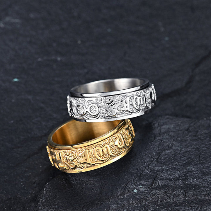 Om Mani Padme Hum Ring Titanstahl Balance Ruhe Glück Schutz Meditation