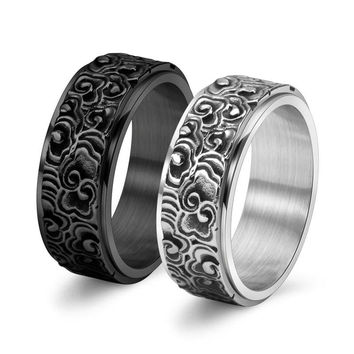 Titanstahl Ring Glückswolken Balance Spiralmuster schwarz silber