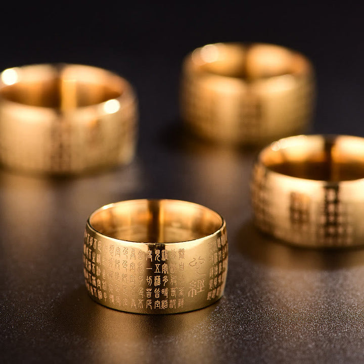 Goldene Ringe mit tibetischen Siegeln Herzsutra Gravur Balance Schmuck