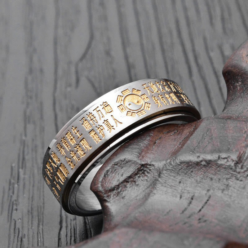 Ring Titanstahl Yin Yang Bagua Balance Fengshui Schutz Glück