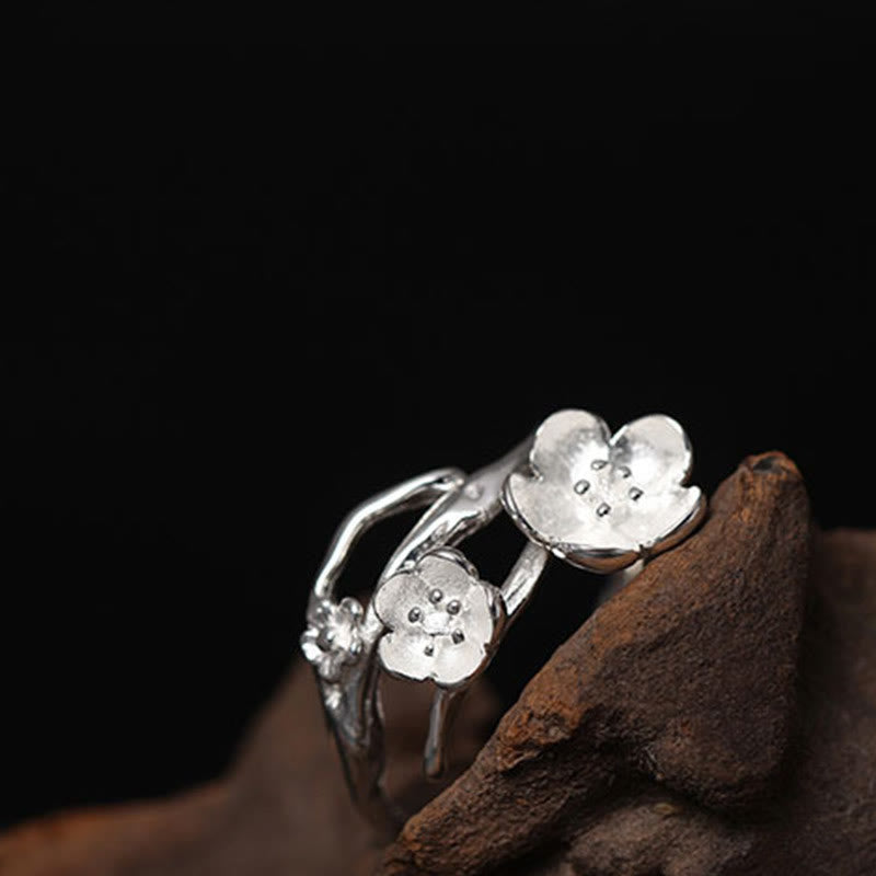 Ring 925 Silber Pflaumenblüte Balance elegantes Blüten-Design Harmonie