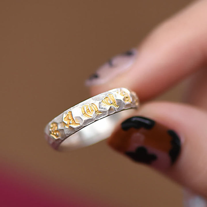 Ring 925 Silber Om Mani Padme Hum Balance Gold Gravur Glück
