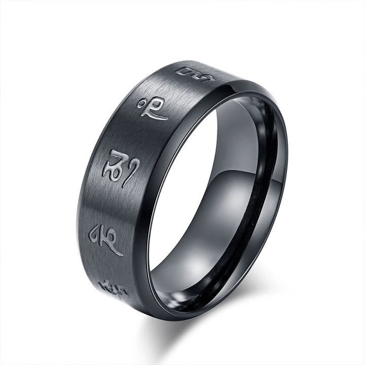 Ring Titanstahl Schwarzer Onyx Jambhala Balance Wohlstand Glück Schutz