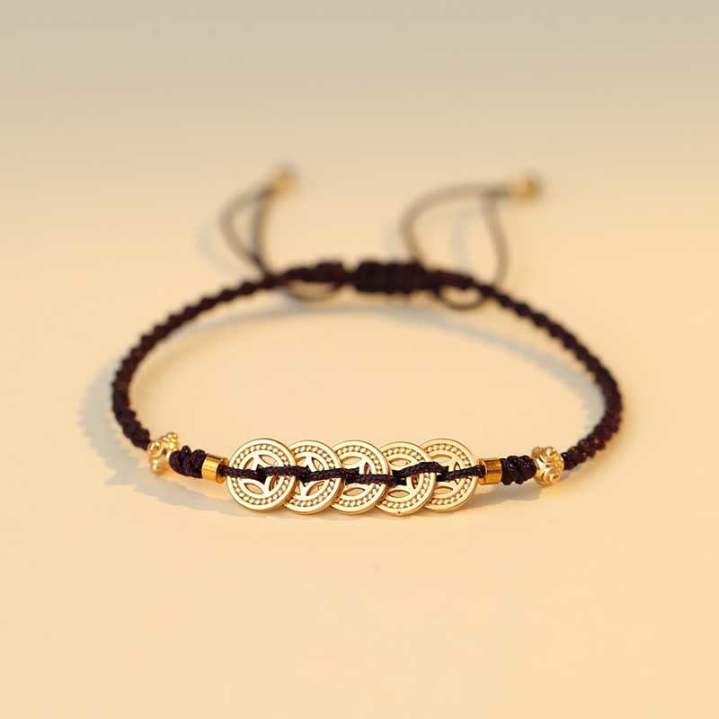 Armband Kupfer – Glück & Stärke mit Münzen Charm dunkelbraun elastisch