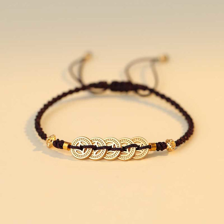 Armband Kupfer – Glück & Stärke mit Münzen Charm dunkelbraun elastisch