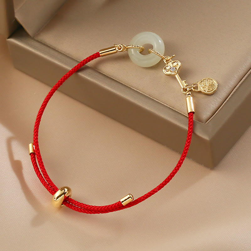 Armband Jade Friedensring Rot Fu Symbol Wohlstand