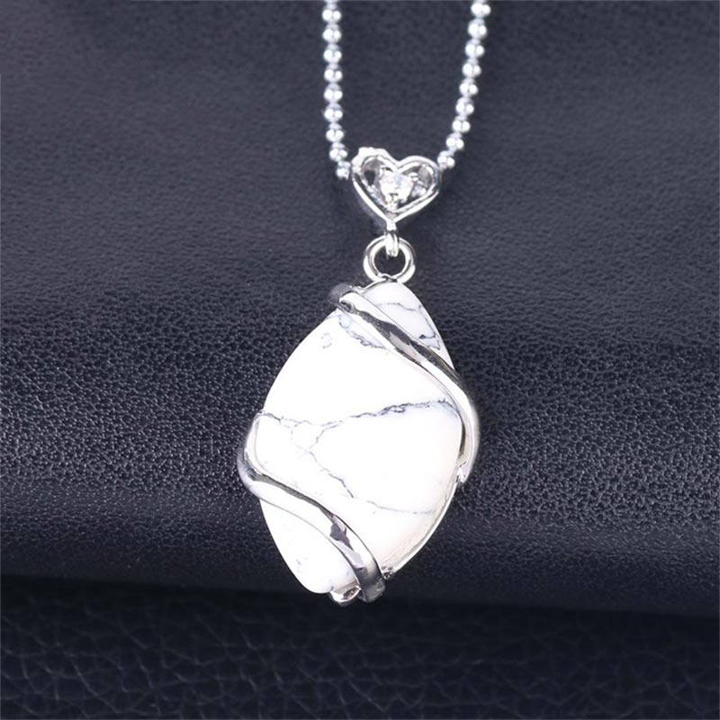 Kette Kristall Marquise weiß Naturstein Anhänger Silber Herz