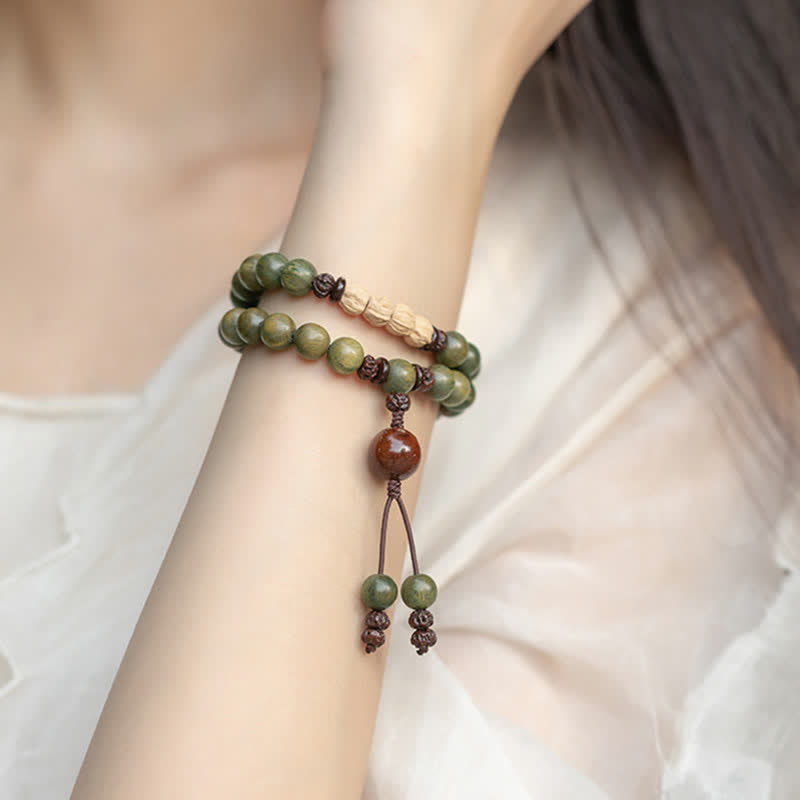Armband Sandelholz – Frieden grüne Perlen Naturstein elastisch Handgelenk