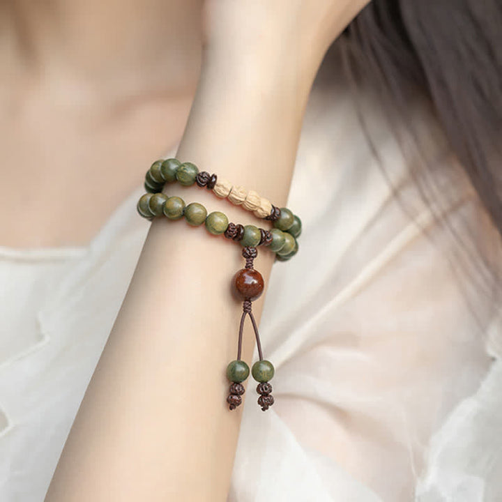 Armband Sandelholz – Frieden grüne Perlen Naturstein elastisch Handgelenk