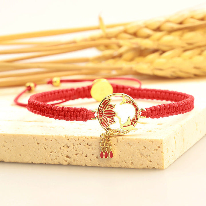 Armband Koi Fisch Glück rotes Makramee goldener Charm elegant