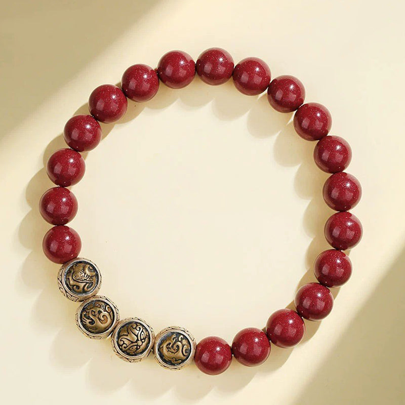 Rotes Zinnober Armband 925 Silber mit graviertem Verschluss elegant