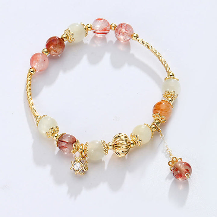 Armband Bunt Rutilquarz Katzenauge elegant golden Perlen weiß rosa