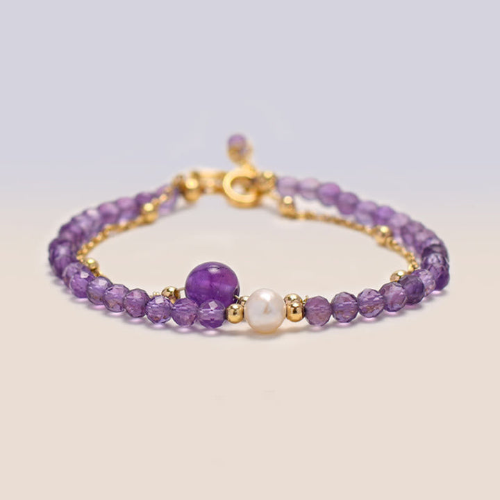 Armband Amethyst Kristall mit Perle gold Verschluss elegant