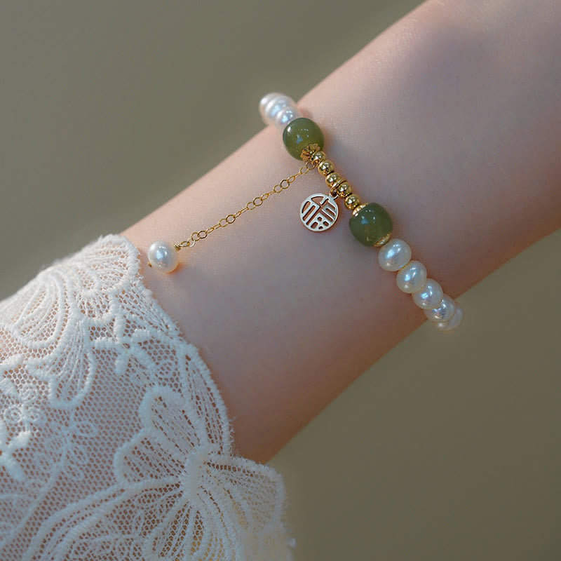 Armband Perle Jade – Glück grüne Jade Perlen goldfarbene Spacer
