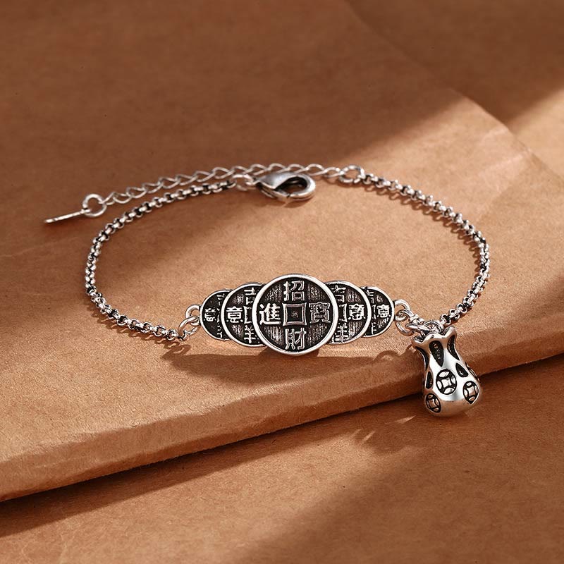 Armband Kupfer Wohlstand Segen mit Münzen Charm elegant Silber.