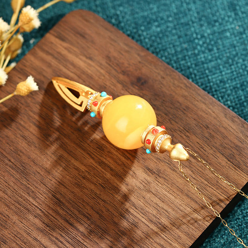 Bernstein Kette Vajra Gold Anhänger Chakra