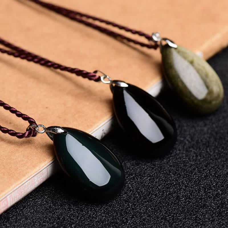 Kette Obsidian Wassertropfen Harmonie Grün Energie