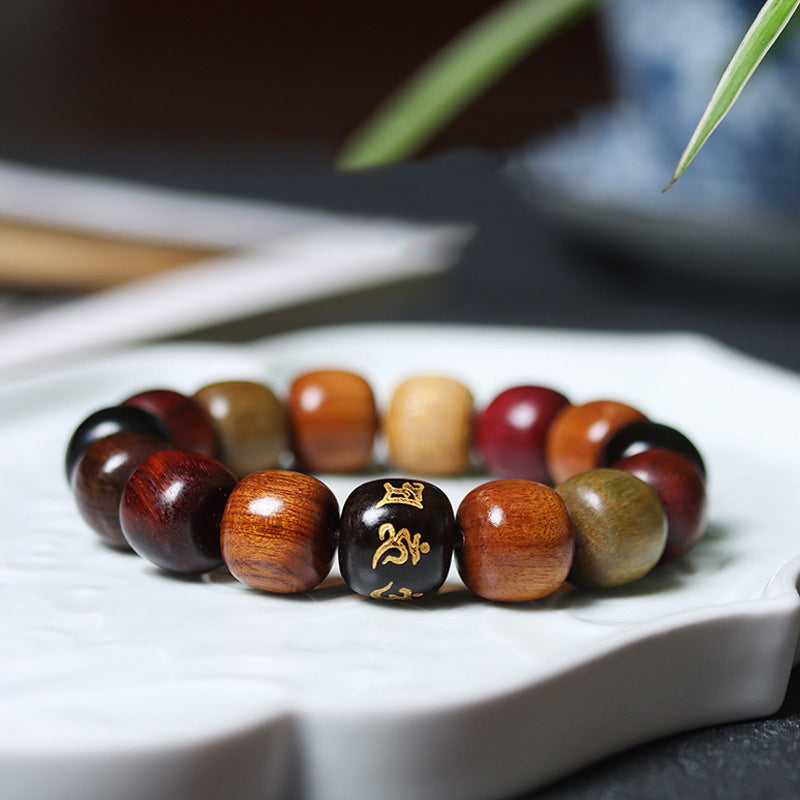 Tibetisches Armband mit Om Mani Padme Hum Perlen Holzperlen Naturstein