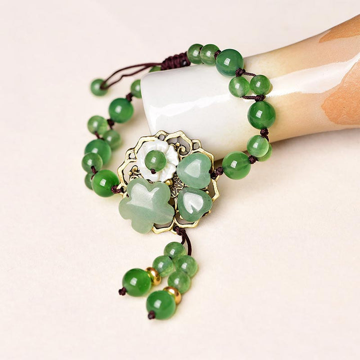 Armband Grüner Jade Glück Blume Anhänger