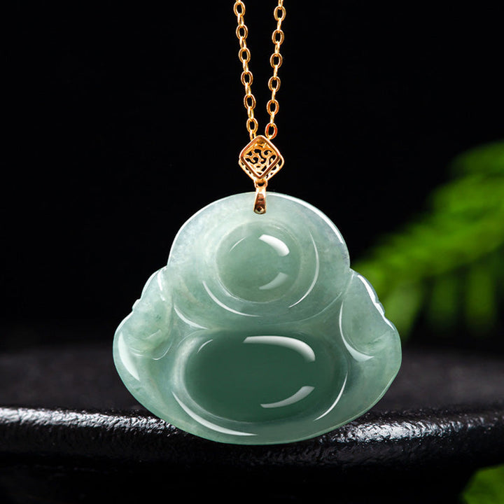 Anhänger Kette grüne Jade lachender Buddha Goldkette