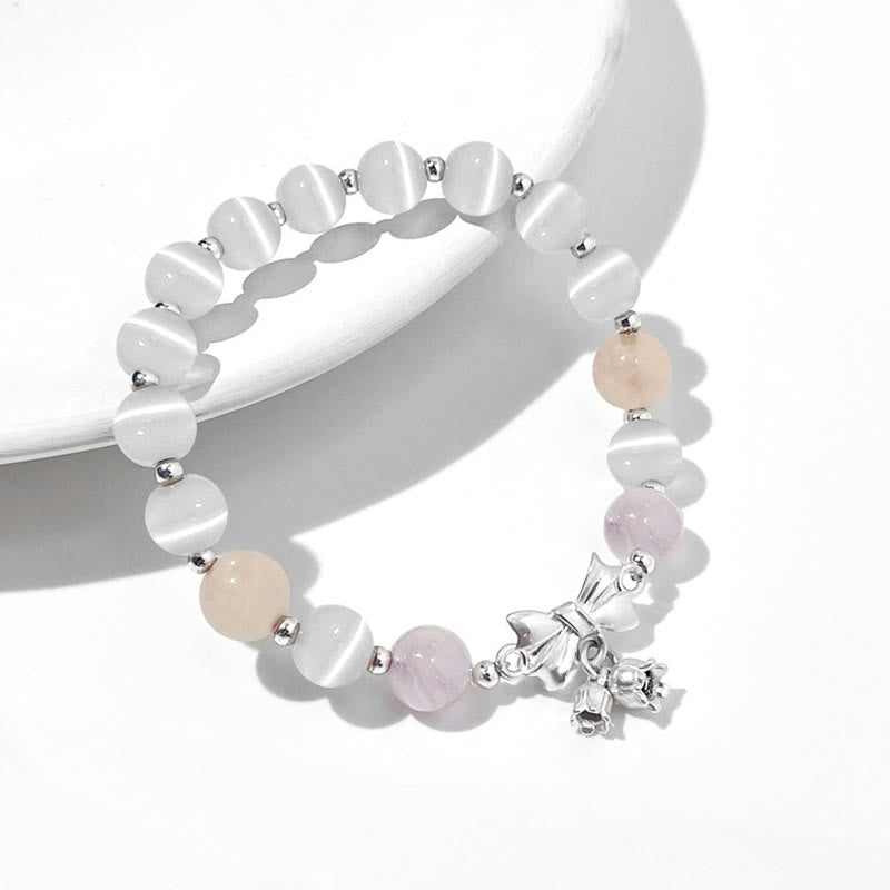 Armband Amethyst Katze Rosenquarz Mondstein elastisch Naturstein Charm